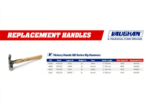 Hammer Handle Vaughan 17-Inch Hickory Straight Wood Model 3800-2